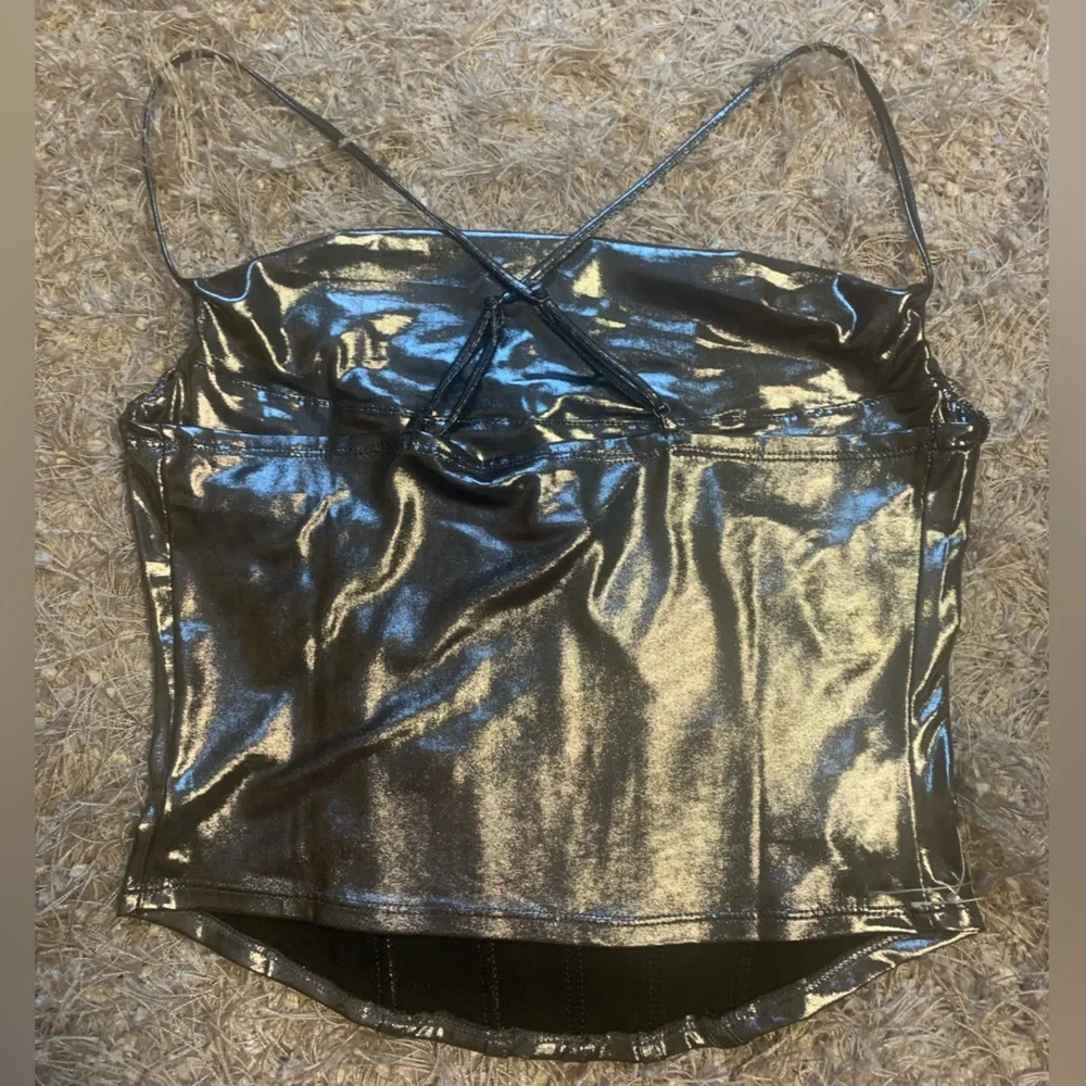 Silver gunmetal corset style crop top sz S - Picture 5 of 7